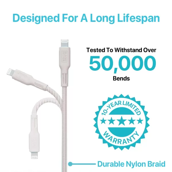 BLACK+DECKER Lightning to USB Cable - Fast Compatible iPhone Lightning Cable - Durable Braided iPhone Charger Cord - for Travel and Daily Use - Multiple Color + Length Options - 6ft