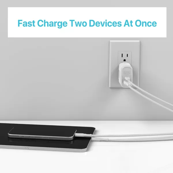 BLACK+DECKER Quick-Charge PD Wall Charger, 2-Port, 38W - USB &amp; Type C Wall Plug - Compact Power Block USB C - Fast Charger Adapter Power Delivery &amp; Qualcomm QC 3.0 - Perfect for Home, Office, Travel