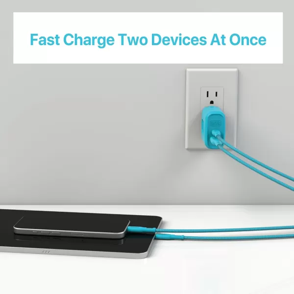 BLACK+DECKER Quick-Charge PD Wall Charger, 2-Port, 38W - USB &amp; Type C Wall Plug - Compact Power Block USB C - Fast Charger Adapter Power Delivery &amp; Qualcomm QC 3.0 - Perfect for Home, Office, Travel