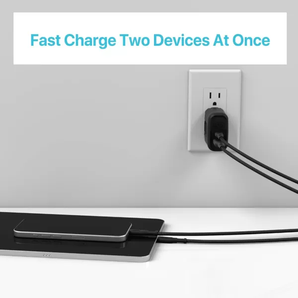BLACK+DECKER Quick-Charge PD Wall Charger, 2-Port, 38W - USB &amp; Type C Wall Plug - Compact Power Block USB C - Fast Charger Adapter Power Delivery &amp; Qualcomm QC 3.0 - Perfect for Home, Office, Travel