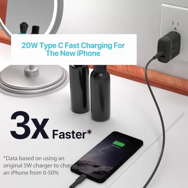 BLACK+DECKER Quick-Charge PD Wall Charger, 2-Port, 38W - USB &amp; Type C Wall Plug - Compact Power Block USB C - Fast Charger Adapter Power Delivery &amp; Qualcomm QC 3.0 - Perfect for Home, Office, Travel