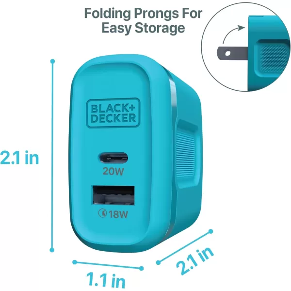 BLACK+DECKER Quick-Charge PD Wall Charger, 2-Port, 38W - USB &amp; Type C Wall Plug - Compact Power Block USB C - Fast Charger Adapter Power Delivery &amp; Qualcomm QC 3.0 - Perfect for Home, Office, Travel