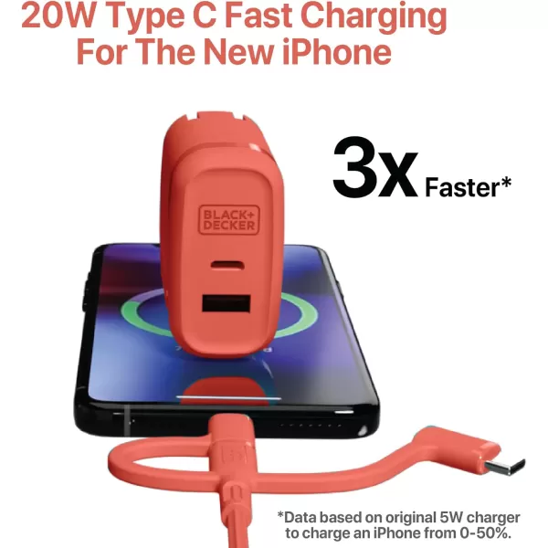 BLACK+DECKER Quick-Charge PD Wall Charger, 2-Port, 38W - USB &amp; Type C Wall Plug - Compact Power Block USB C - Fast Charger Adapter Power Delivery &amp; Qualcomm QC 3.0 - Perfect for Home, Office, Travel