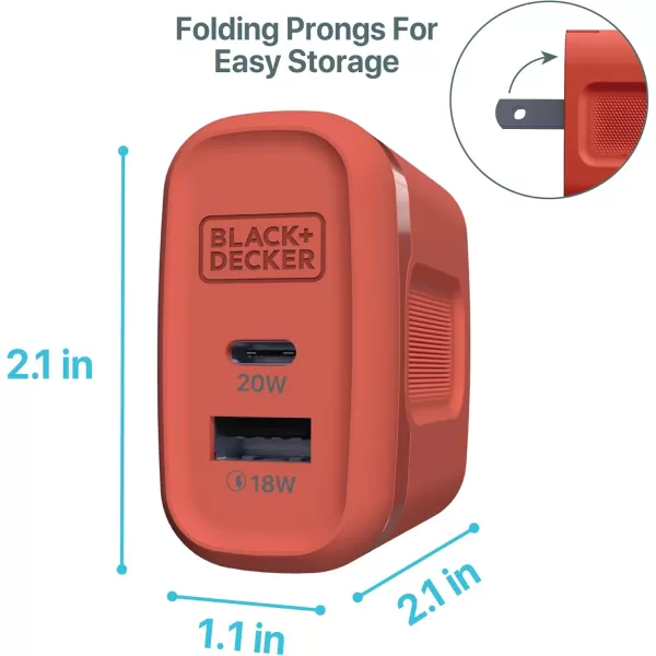 BLACK+DECKER Quick-Charge PD Wall Charger, 2-Port, 38W - USB &amp; Type C Wall Plug - Compact Power Block USB C - Fast Charger Adapter Power Delivery &amp; Qualcomm QC 3.0 - Perfect for Home, Office, Travel