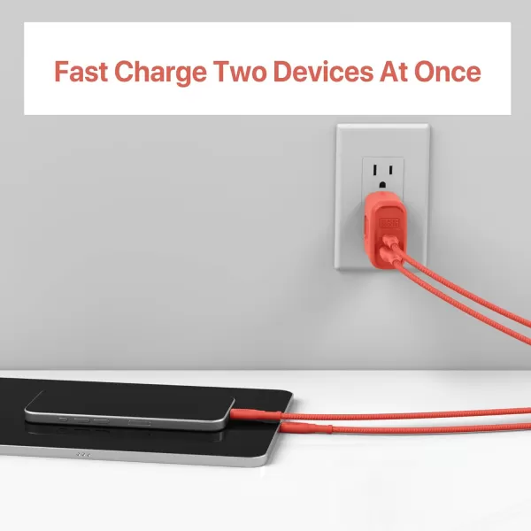 BLACK+DECKER Quick-Charge PD Wall Charger, 2-Port, 38W - USB &amp; Type C Wall Plug - Compact Power Block USB C - Fast Charger Adapter Power Delivery &amp; Qualcomm QC 3.0 - Perfect for Home, Office, Travel