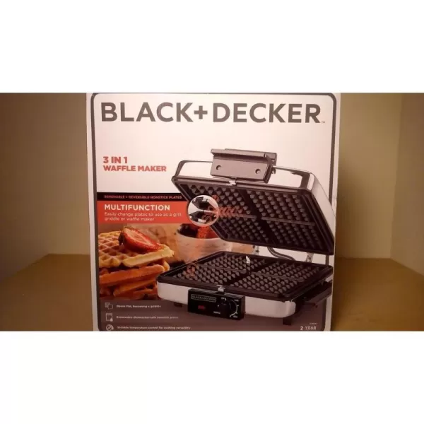 BLACK+DECKER 3-in-1 Waffle Maker with Nonstick Reversible Plates, Stainless Steel, G48TD
