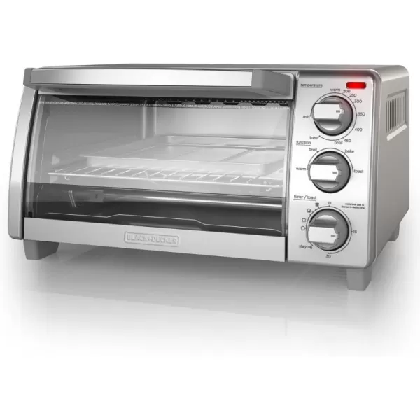 BLACK+DECKER 4-Slice Toaster Oven, TO1745SSG, Even Toast, 4 Cooking Functions Bake, Broil, Toast and Keep Warm, Removable Crumb Tray, Timer