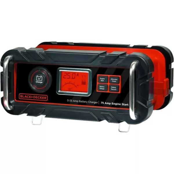 BLACK+DECKER BC25BD Fully Automatic 25 Amp 12V Bench Battery Charger/Maintainer with 75A Engine Start, Alternator Check, Cable Clamps
