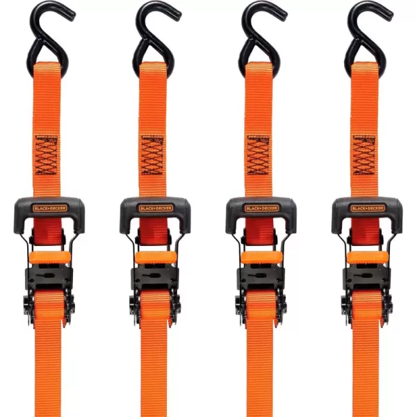 BLACK+DECKER BD1005 Black/Orange 1" x 10' Ratchet Tie Down Straps - 300 lb Safe Working Load / 900 lb Break Strength, 4 Pack)