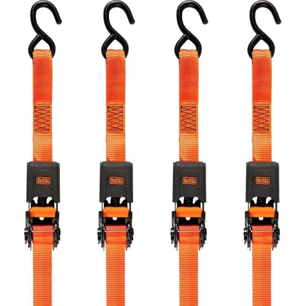 BLACK+DECKER BD1005 Black/Orange 1" x 10' Ratchet Tie Down Straps - 300 lb Safe Working Load / 900 lb Break Strength, 4 Pack)