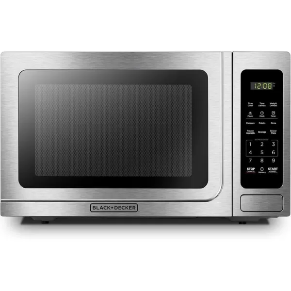 BLACK+DECKER EM031MB11 Digital Microwave Oven with Turntable Push-Button Door, Child Safety Lock, 1000W, 1.1cu.ft, Black &amp; Stainless Steel, 1.1 Cu.ft