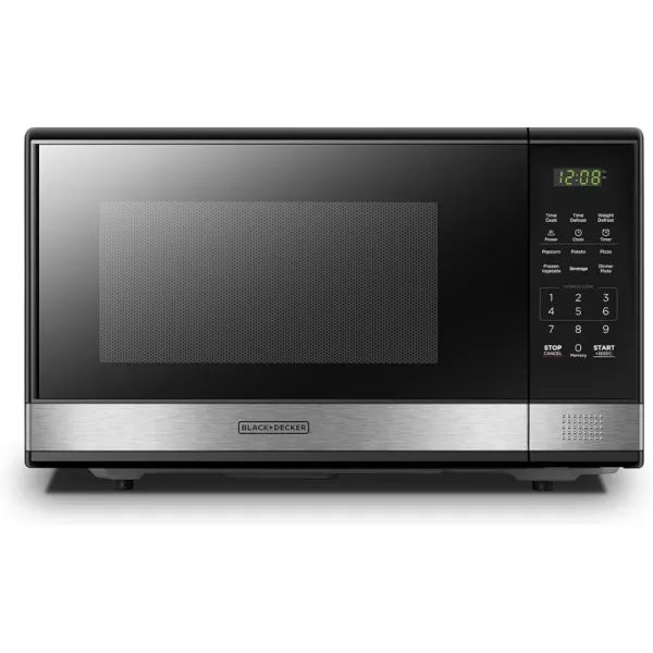 BLACK+DECKER EM031MB11 Digital Microwave Oven with Turntable Push-Button Door, Child Safety Lock, 1000W, 1.1cu.ft, Black &amp; Stainless Steel, 1.1 Cu.ft