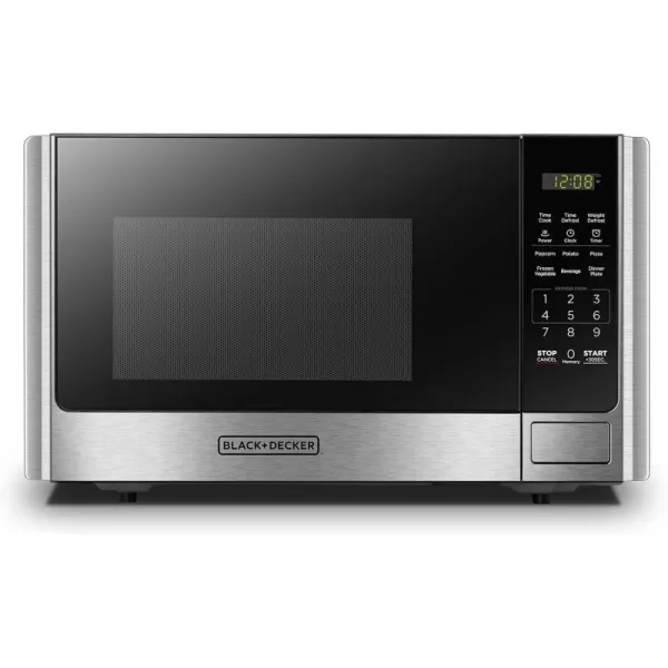 BLACK+DECKER EM031MB11 Digital Microwave Oven with Turntable Push-Button Door, Child Safety Lock, 1000W, 1.1cu.ft, Black &amp; Stainless Steel, 1.1 Cu.ft