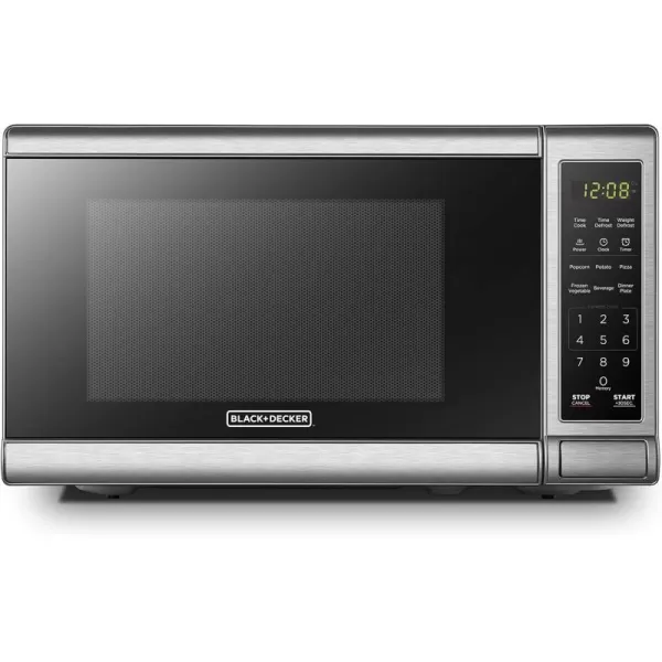 BLACK+DECKER EM031MB11 Digital Microwave Oven with Turntable Push-Button Door, Child Safety Lock, 1000W, 1.1cu.ft, Black &amp; Stainless Steel, 1.1 Cu.ft