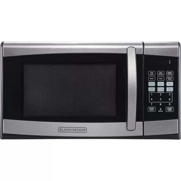 BLACK+DECKER EM925AZE-P 0.9 Cubic Foot 900 Watt Stainless Steel Microwave with Turntable, Cu.Ft, Black/Silver