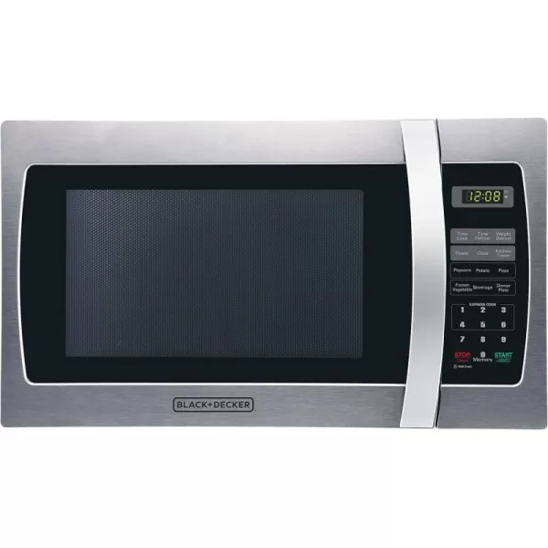 BLACK+DECKER EM925AZE-P 0.9 Cubic Foot 900 Watt Stainless Steel Microwave with Turntable, Cu.Ft, Black/Silver
