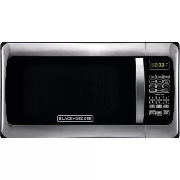 BLACK+DECKER EM925AZE-P 0.9 Cubic Foot 900 Watt Stainless Steel Microwave with Turntable, Cu.Ft, Black/Silver