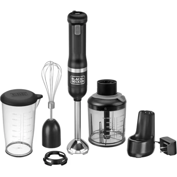 BLACK+DECKER Kitchen Wand Cordless Immersion Blender, 3 in 1 Multi Tool Set, Hand Blender with Charging Dock, Whisk, and Chopper, Grey 