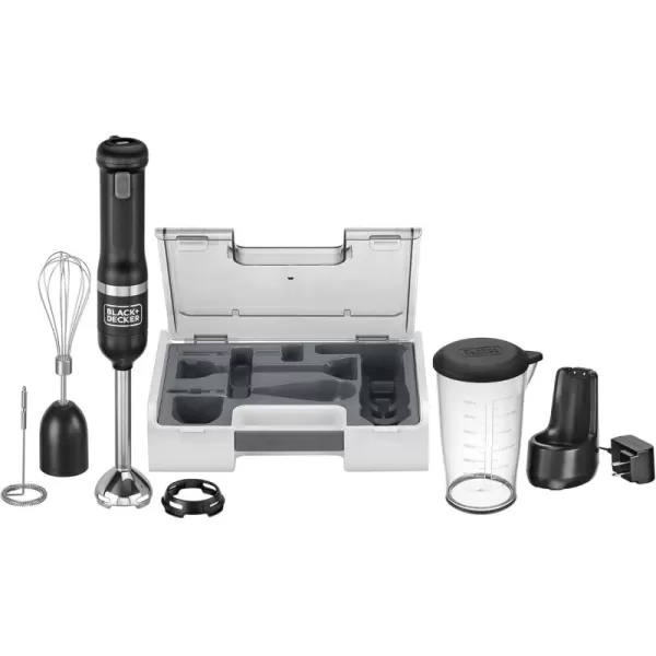 BLACK+DECKER Kitchen Wand Cordless Immersion Blender, 3 in 1 Multi Tool Set, Hand Blender with Charging Dock, Whisk and Milk Frother, Grey 