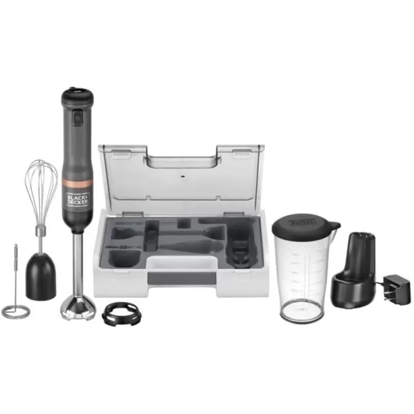 BLACK+DECKER Kitchen Wand Cordless Immersion Blender, 3 in 1 Multi Tool Set, Hand Blender with Charging Dock, Whisk and Milk Frother, Grey 