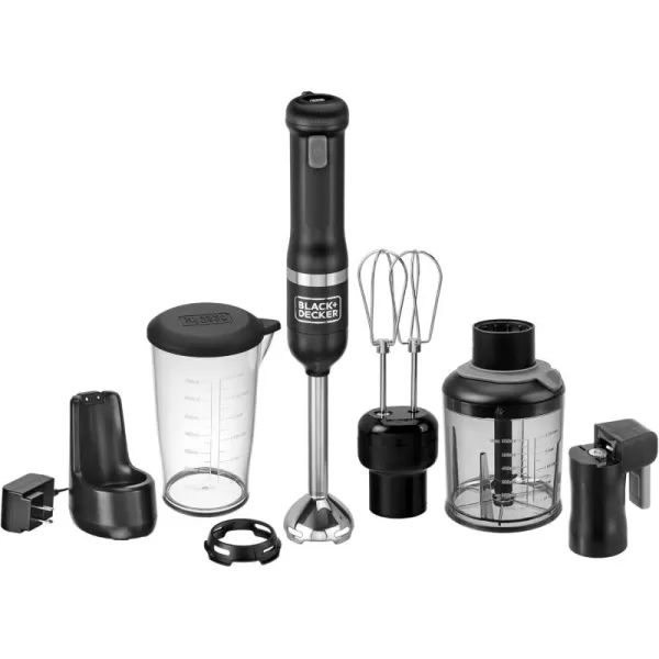 BLACK+DECKER Kitchen Wand Cordless Immersion Blender, 4 in 1 Multi Tool Set, Hand Blender with Charging Dock, Red 