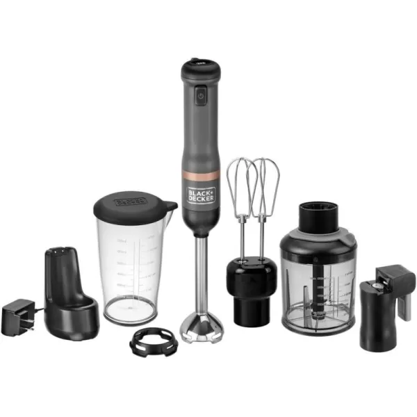 BLACK+DECKER Kitchen Wand Cordless Immersion Blender, 4 in 1 Multi Tool Set, Hand Blender with Charging Dock, Red 