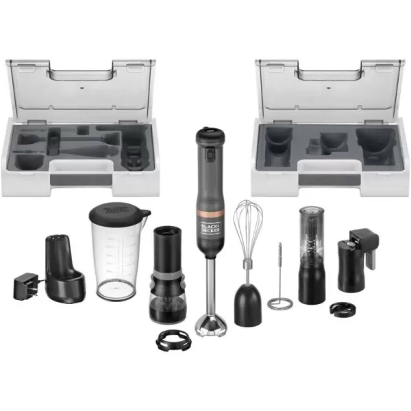 BLACK+DECKER Kitchen Wand Cordless Immersion Blender, 6 in 1 Multi Tool Set, Hand Blender with Charging Dock, Grey 
