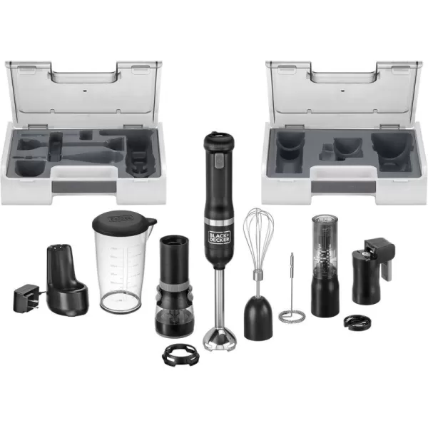 BLACK+DECKER Kitchen Wand Cordless Immersion Blender, 6 in 1 Multi Tool Set, Hand Blender with Charging Dock, Grey 