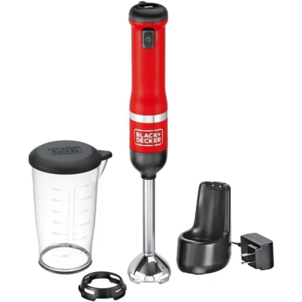BLACK+DECKER Kitchen Wand Cordless Immersion Blender, Hand Blender with Charging Dock, Red 