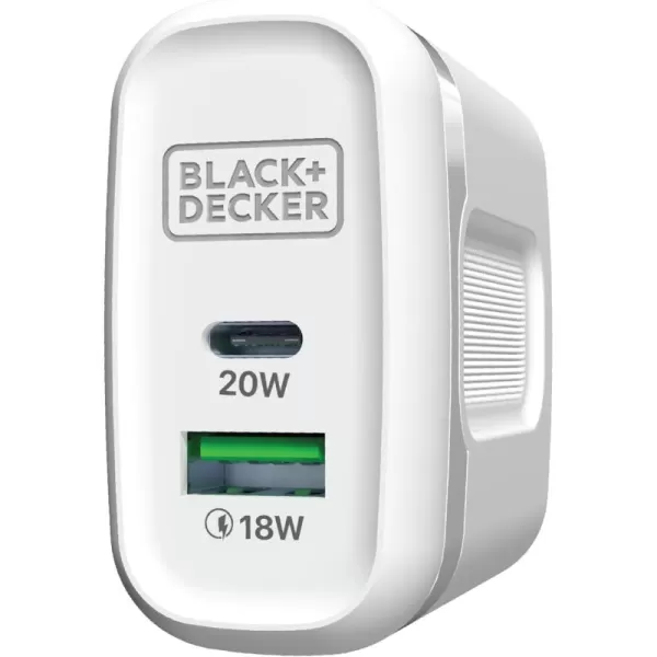 BLACK+DECKER Quick-Charge PD Wall Charger, 2-Port, 38W - USB &amp; Type C Wall Plug - Compact Power Block USB C - Fast Charger Adapter Power Delivery &amp; Qualcomm QC 3.0 - Perfect for Home, Office, Travel