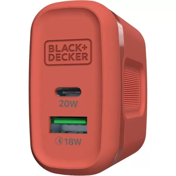 BLACK+DECKER Quick-Charge PD Wall Charger, 2-Port, 38W - USB &amp; Type C Wall Plug - Compact Power Block USB C - Fast Charger Adapter Power Delivery &amp; Qualcomm QC 3.0 - Perfect for Home, Office, Travel