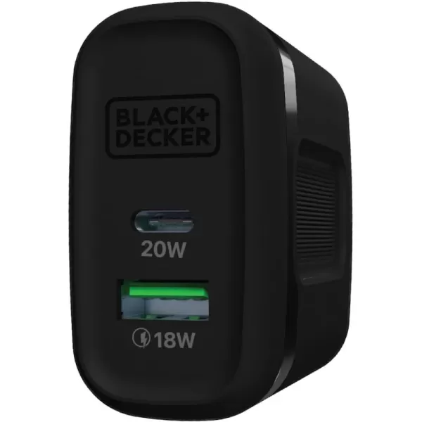 BLACK+DECKER Quick-Charge PD Wall Charger, 2-Port, 38W - USB &amp; Type C Wall Plug - Compact Power Block USB C - Fast Charger Adapter Power Delivery &amp; Qualcomm QC 3.0 - Perfect for Home, Office, Travel