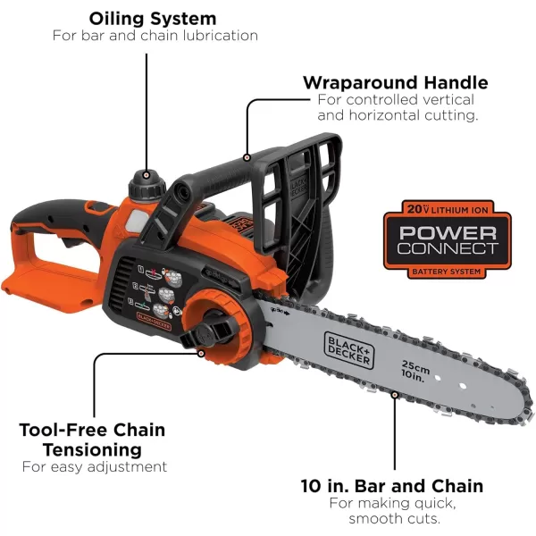 BLACK+DECKER 20V MAX Cordless Chainsaw Kit, 10 inch, Battery and Charger Included 