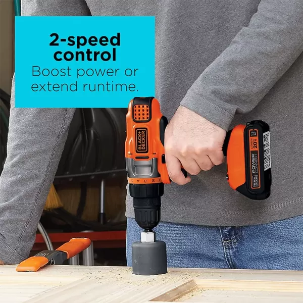 BLACK+DECKER 20V MAX Cordless Drill Driver with Battery and Charger, LED Work Light 