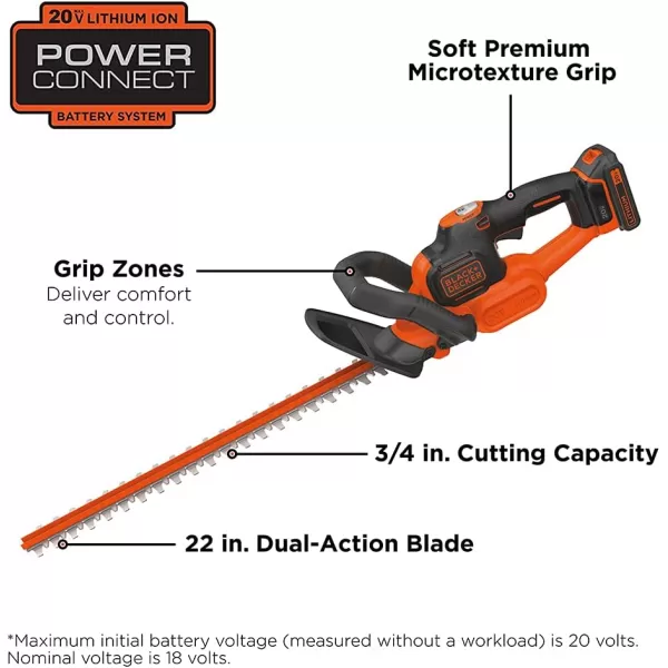 BLACK+DECKER 20V MAX Cordless Hedge Trimmer with Power Command Powercut, 22-Inch 