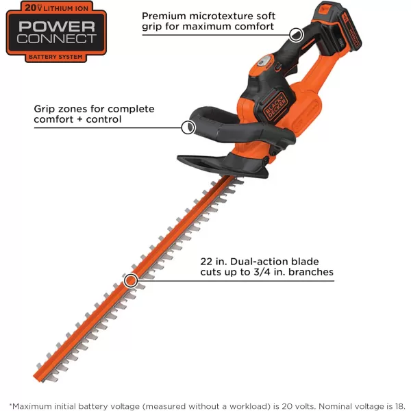 BLACK+DECKER 20V MAX Cordless Hedge Trimmer with Power Command Powercut, 22-Inch 