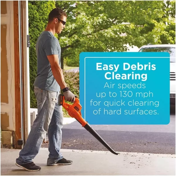 BLACK+DECKER 20V MAX Cordless Leaf Blower, Lawn Sweeper, 130 mph Air Speed, Lightweight Design, Battery and Charger Included 