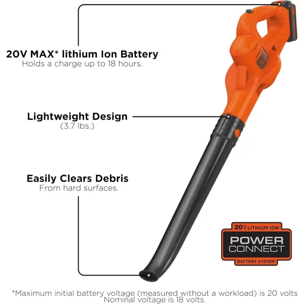 BLACK+DECKER 20V MAX Cordless Leaf Blower, Lawn Sweeper, 130 mph Air Speed, Lightweight Design, Battery and Charger Included 