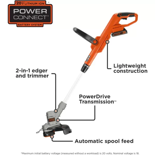 BLACK+DECKER 20V MAX Cordless String Trimmer, 2 in 1 Trimmer and Edger, 12 Inch, Battery Included 