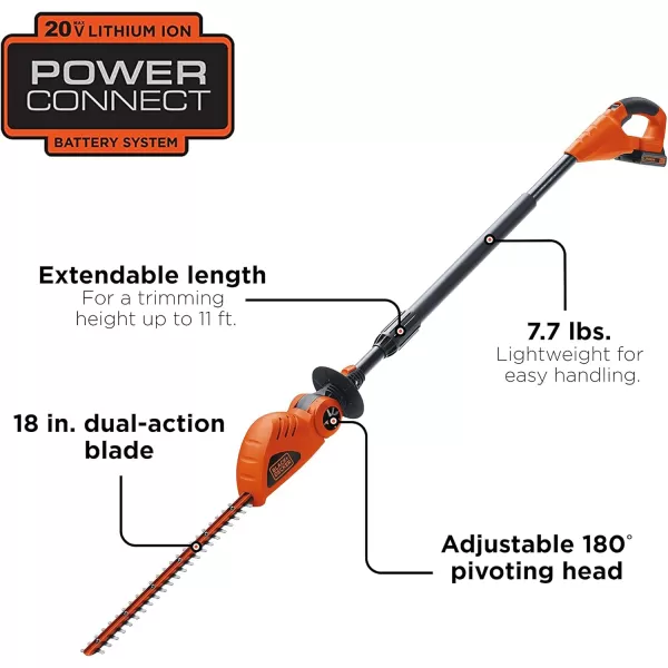 BLACK+DECKER 20V MAX* POWERCONNECT 18 in. Cordless Pole Hedge Trimmer, Tool Only 