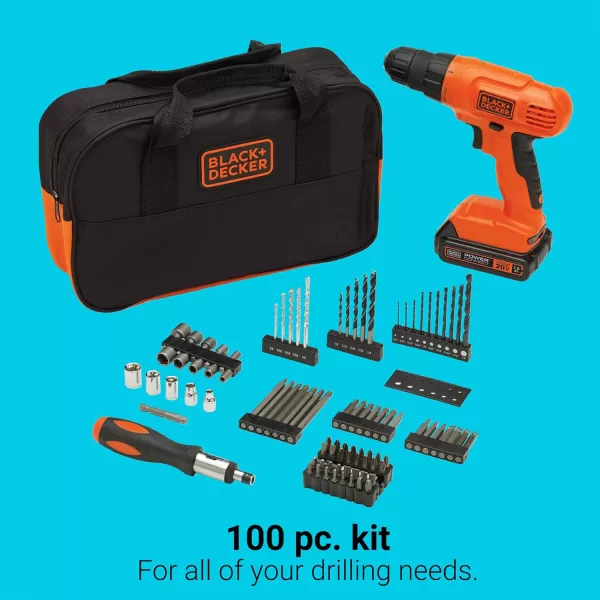 BLACK+DECKER 20V MAX* POWERCONNECT Cordless Drill Kit + 100 pc. Kit , Orange
