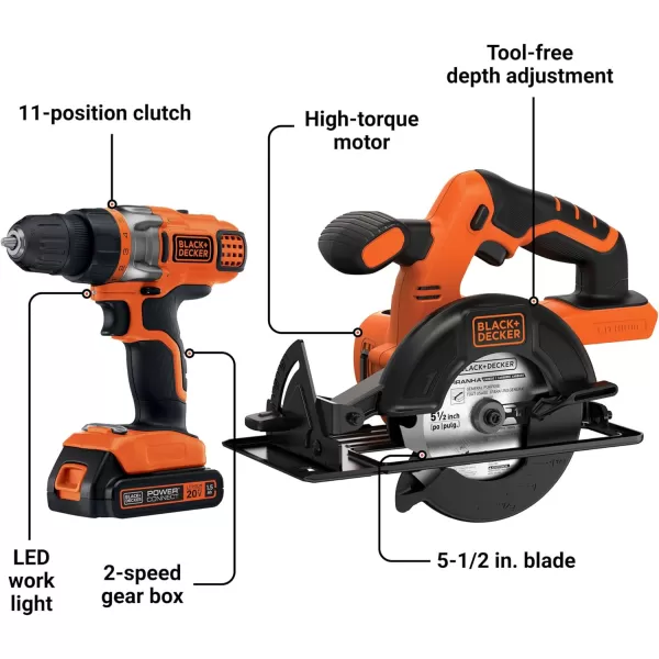 BLACK+DECKER 20V MAX* POWERCONNECT Cordless Drill/Driver + Circular Saw Combo Kit 