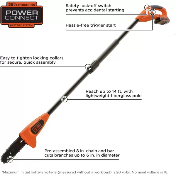 BLACK+DECKER 20V Max Pole Saw, 8-Inch, Cordless 