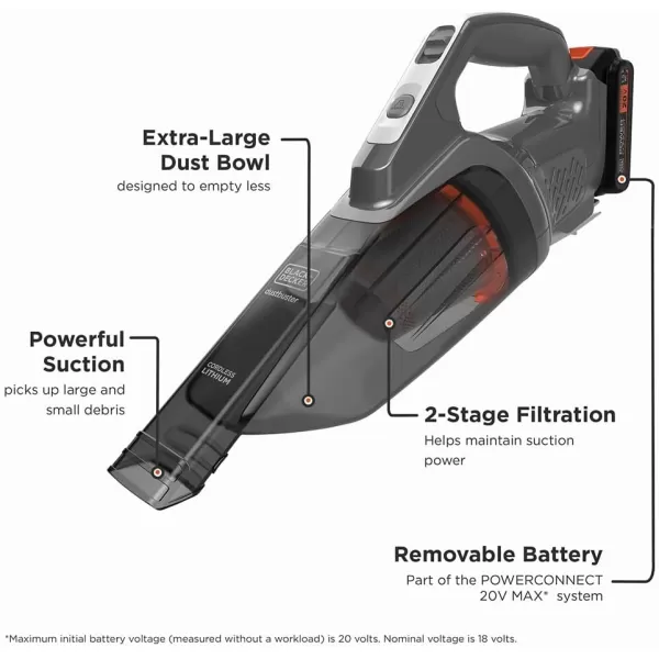 BLACK+DECKER 20V dustbuster, Cordless Handheld Vacuum, Home and Car Vacuum with Removable/Rechargeable Battery 