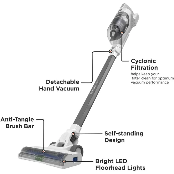 BLACK+DECKER POWERSERIES+ 16V MAX Cordless Stick Vacuum with LED Floor Lights, Lightweight, Multi-Surface, White 