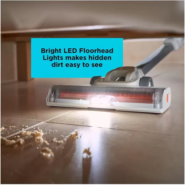BLACK+DECKER POWERSERIES+ 16V MAX Cordless Stick Vacuum with LED Floor Lights, Lightweight, Multi-Surface, White 