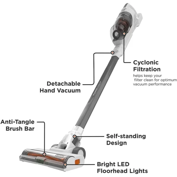 BLACK+DECKER POWERSERIES+ 16V MAX Cordless Stick Vacuum with LED Floor Lights, Lightweight, Multi-Surface, White 