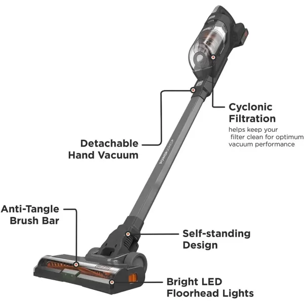 BLACK+DECKER POWERSERIES+ 20V MAX* Cordless Stick Vacuum with LED Floor Lights, Lightweight, Removable Battery 