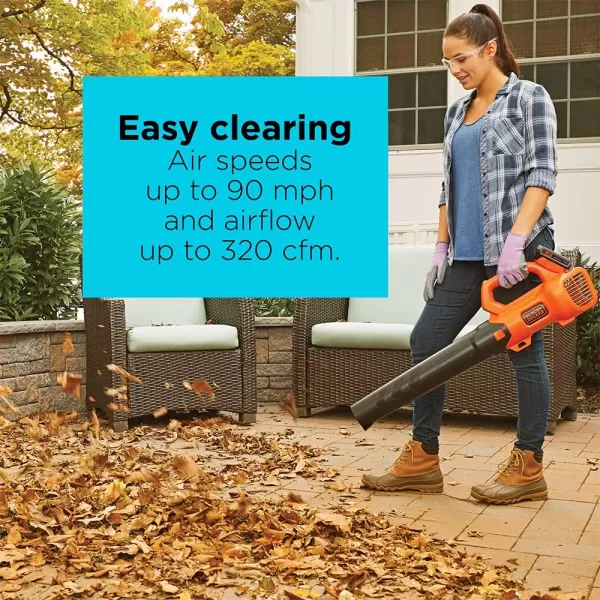 Black+Decker 20V MAX Cordless Leaf Blower, 2-Speed, Up to 90 MPH, with Battery and Charger 