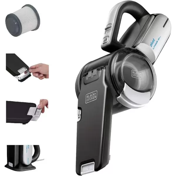 BLACK+DECKER dustbuster PIVOT VAC Cordless Handheld Vacuum, Home and Car Vacuum with Crevice Tool and Pivot Nozzle 